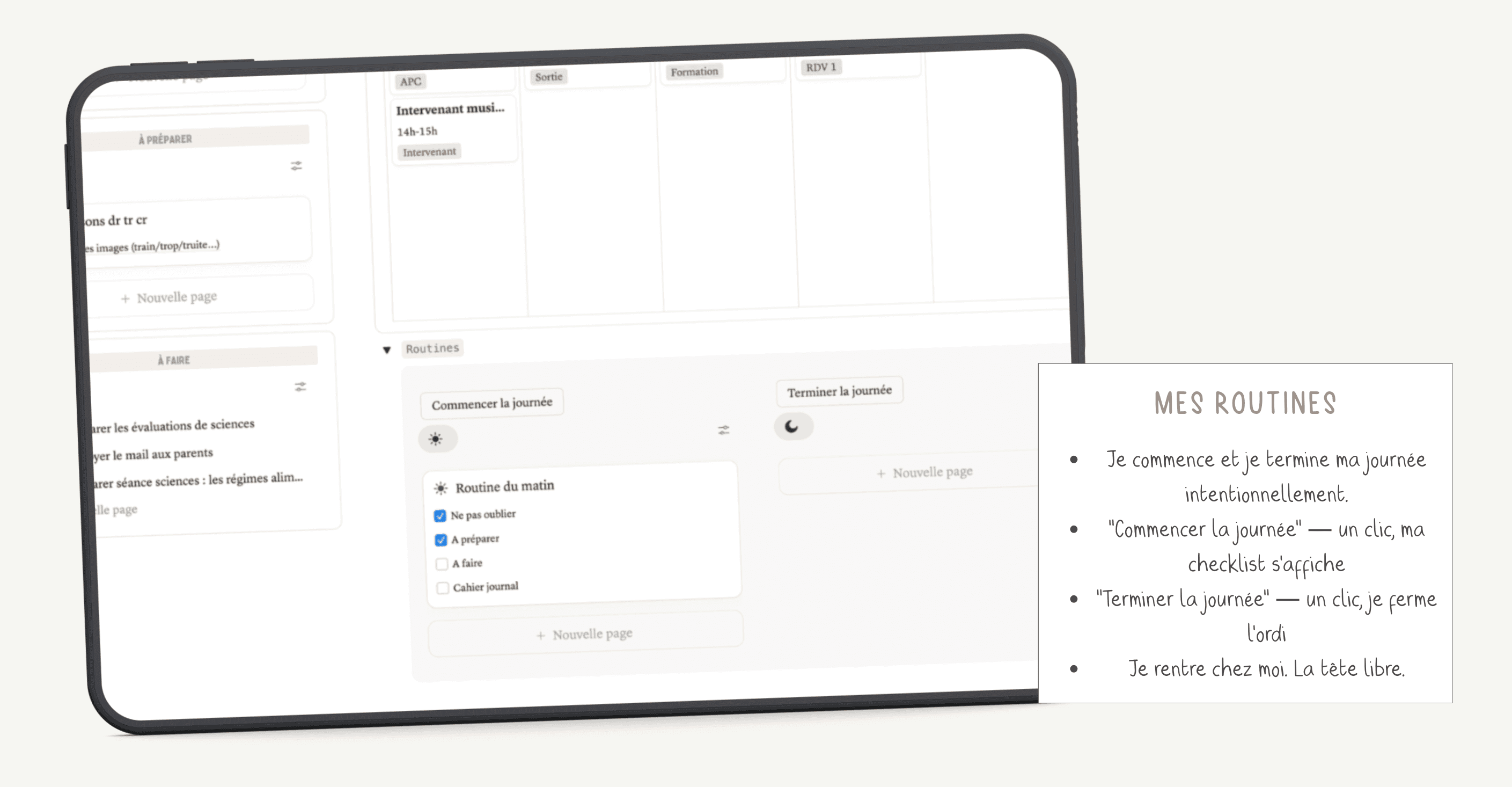 Aperçu de mes routines