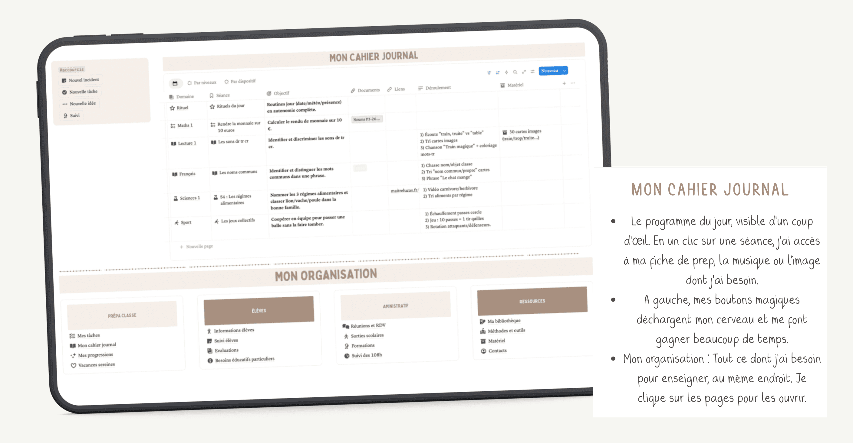 Aperçu du cahier journal