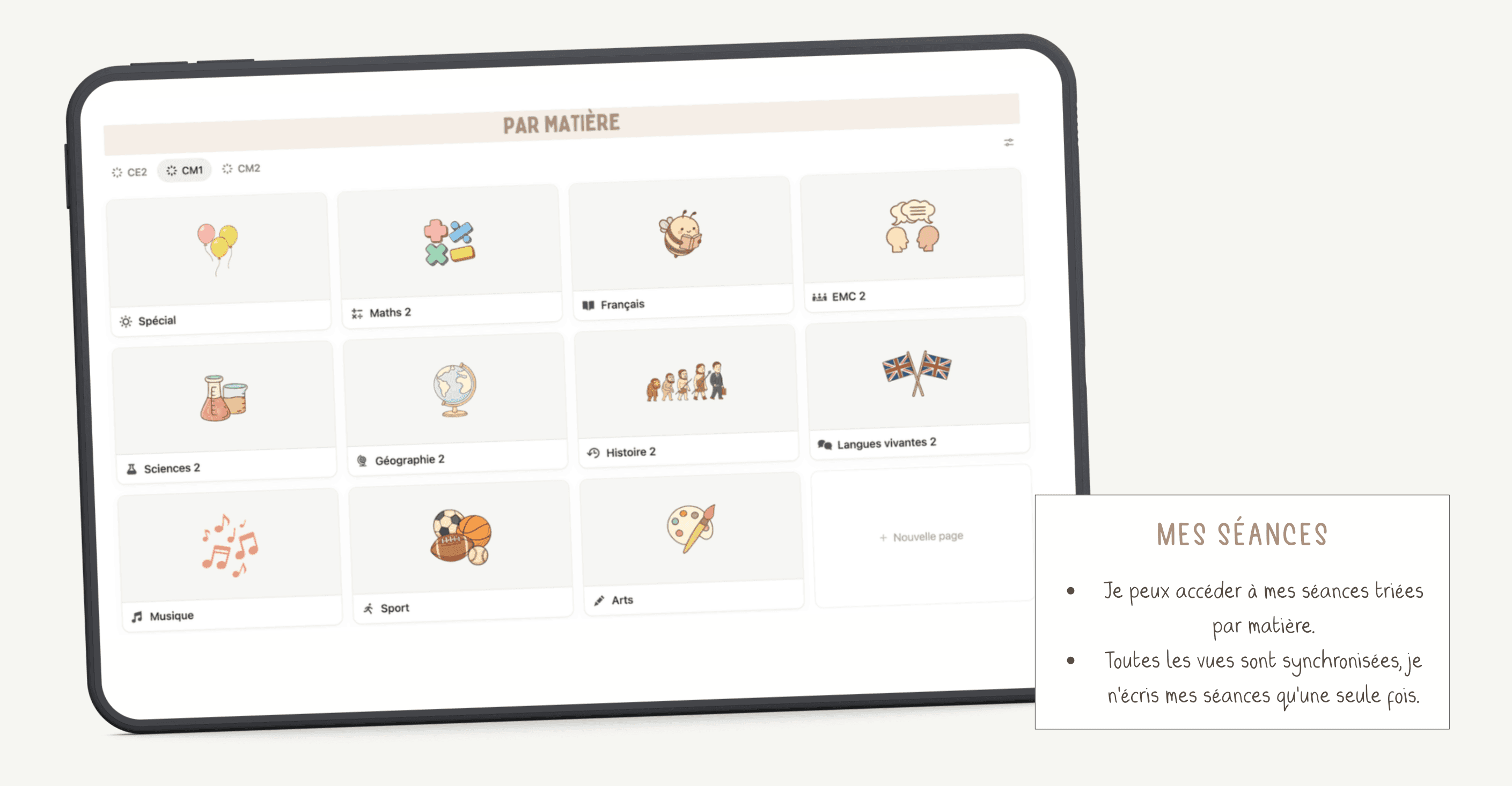 Aperçu des progressions des séances par matière