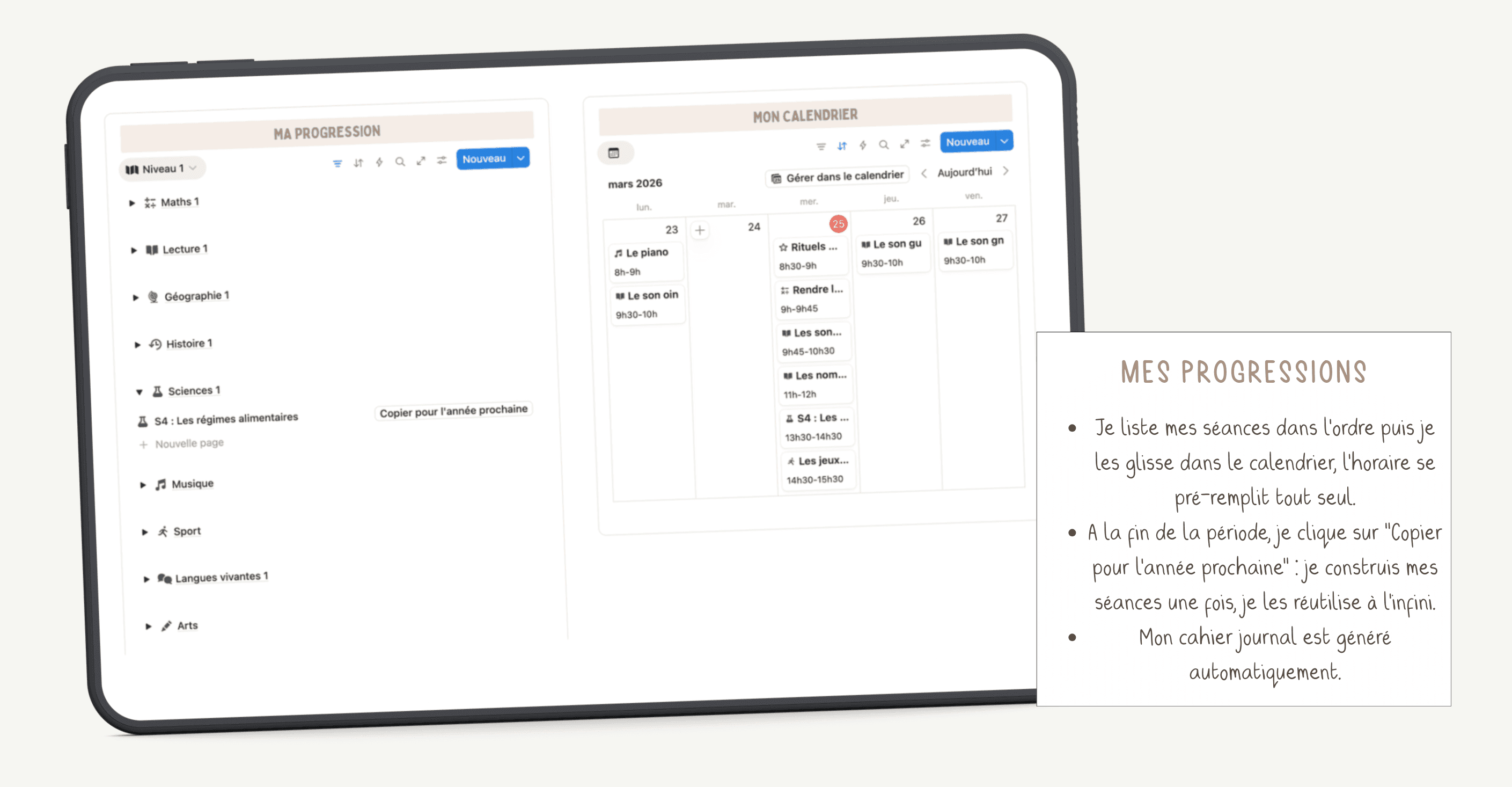 Aperçu des progressions