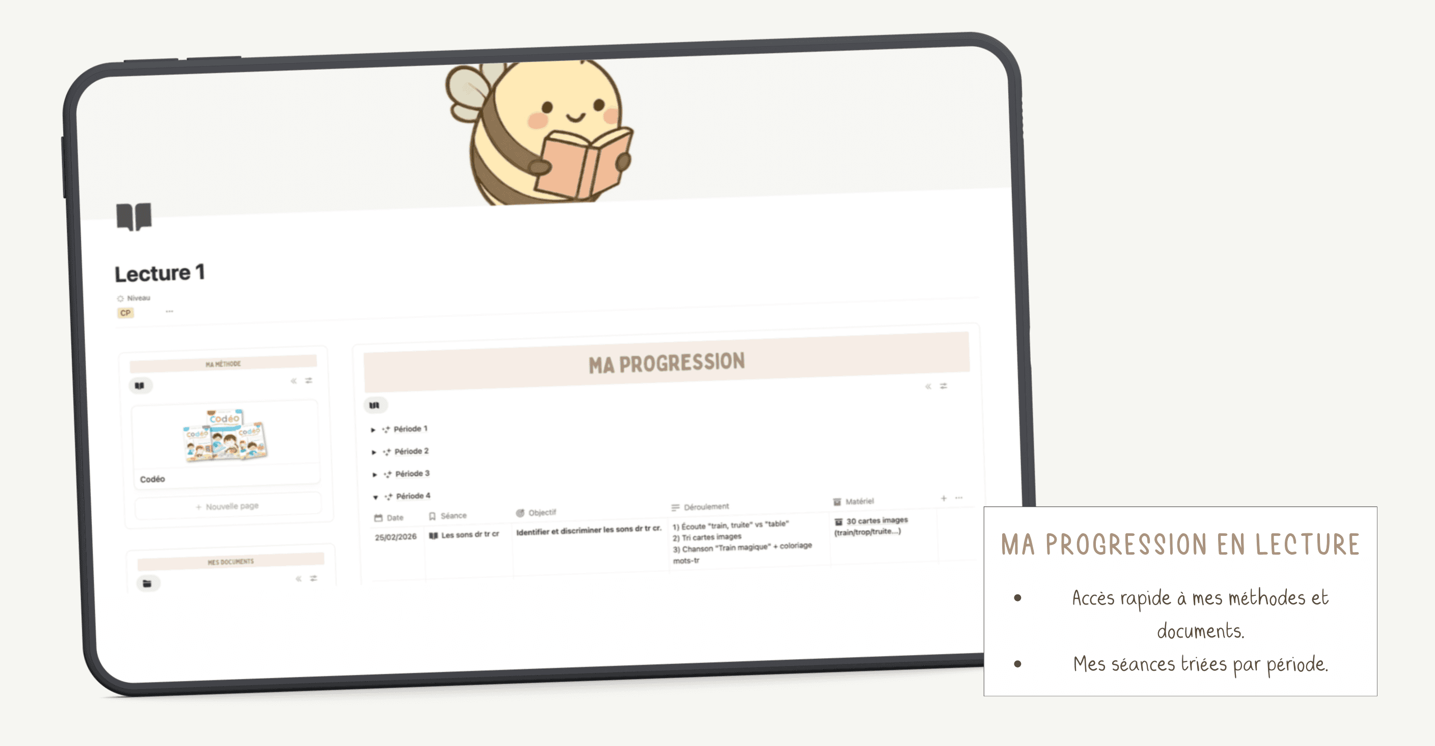 Aperçu d'un exemple de progression pour une matière