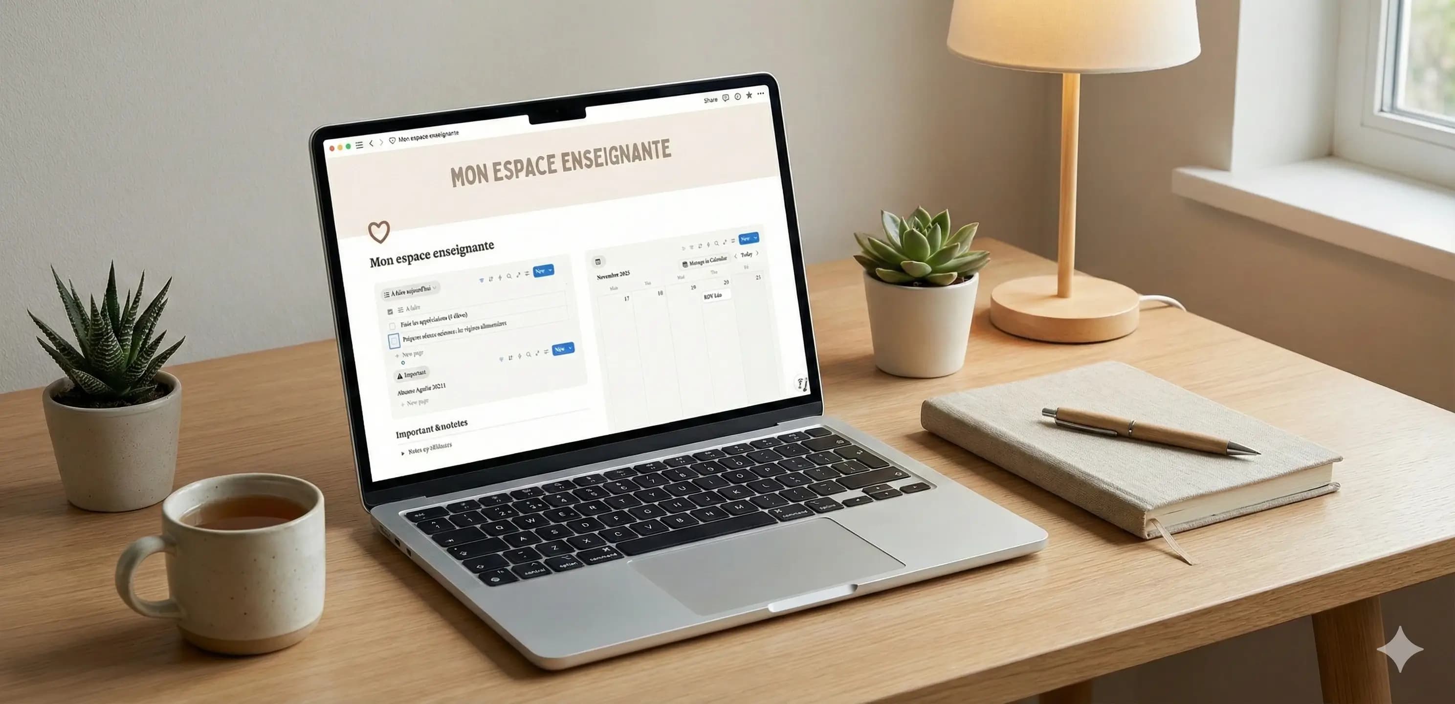 Interface du template notion Mon Espace Enseignant