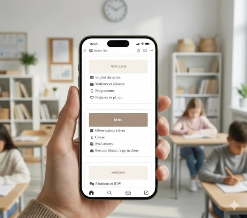 Template notion sur un téléphone mobile