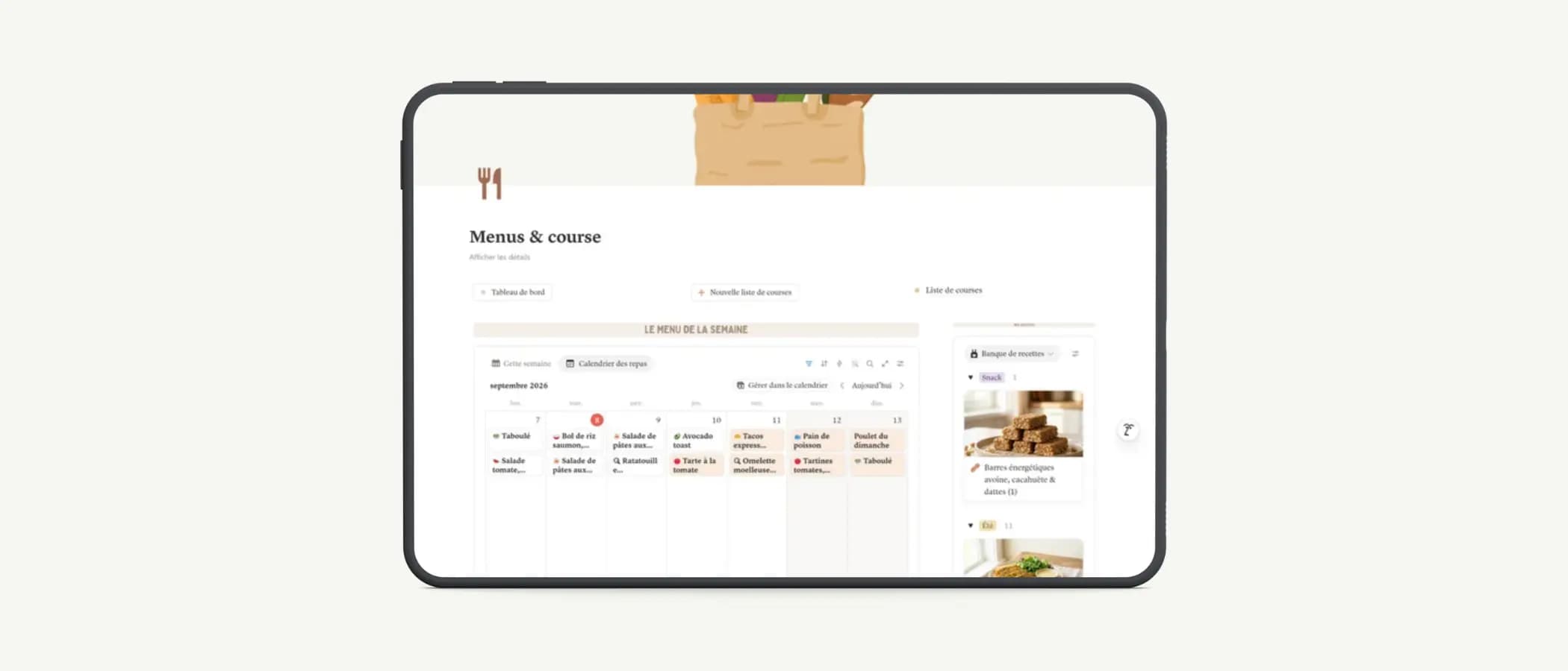 Comment j’organise mes menus et ma liste de courses dans Notion