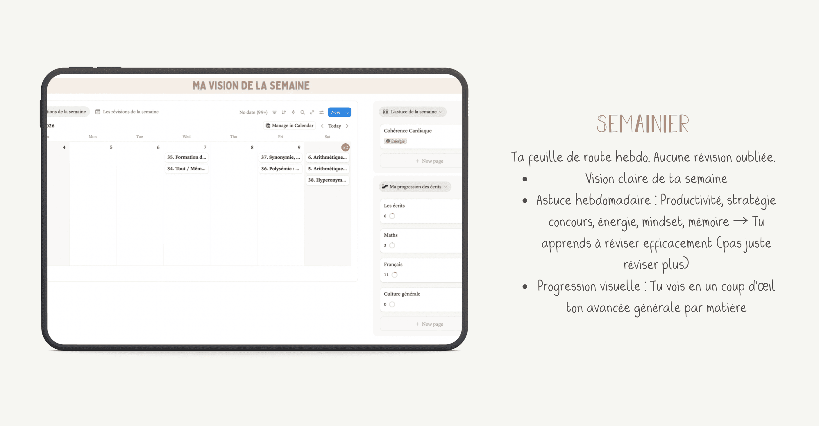 Aperçu du semainier