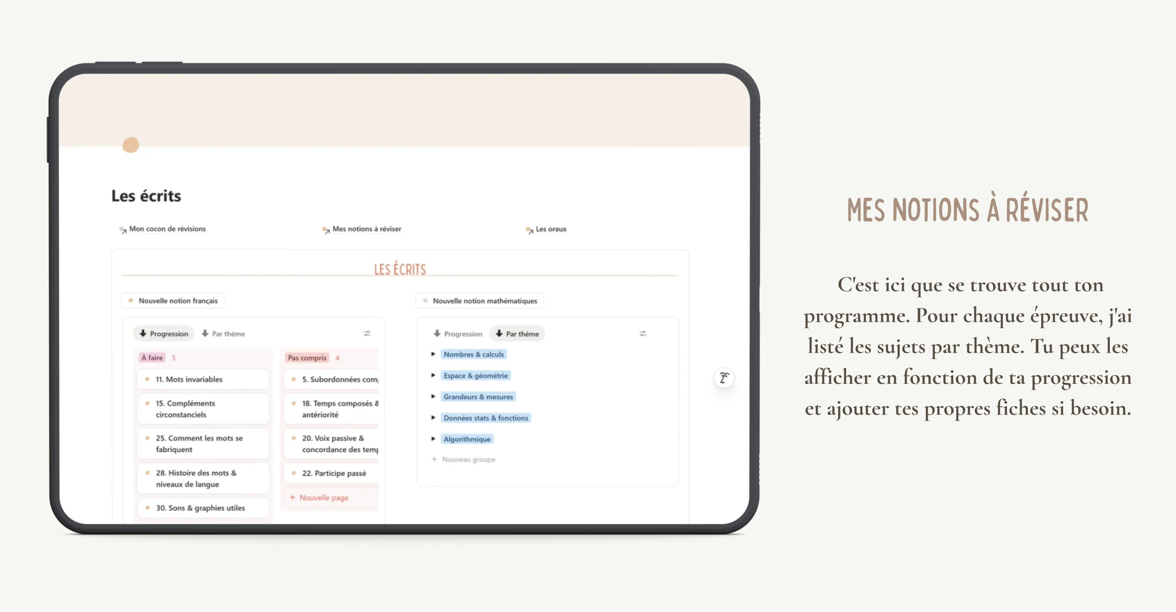 Aperçu des notions à réviser