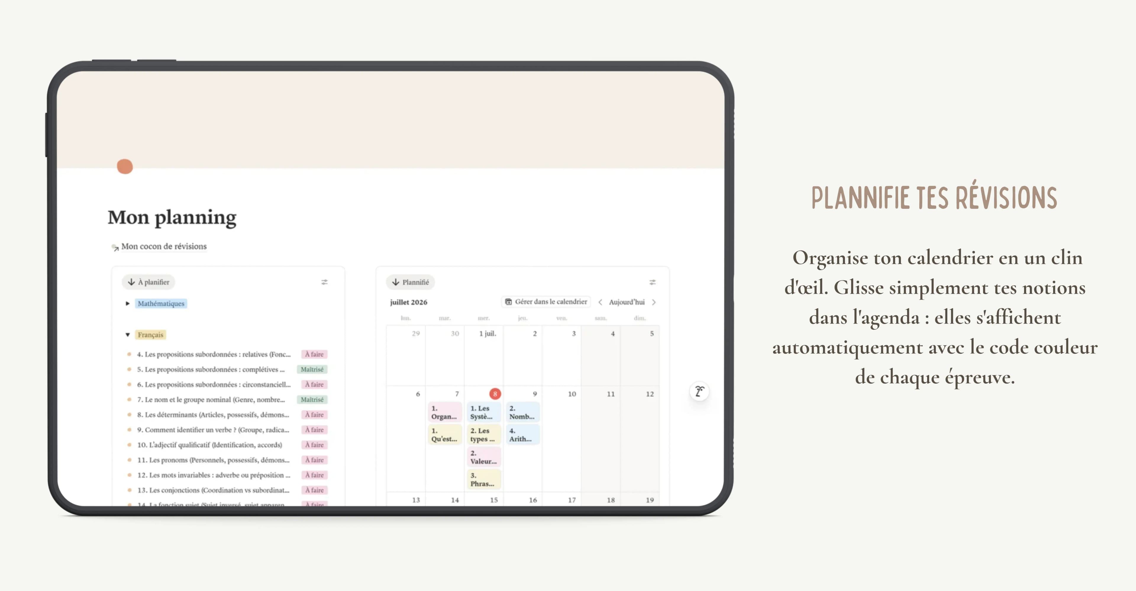 Aperçu du planning de révisions