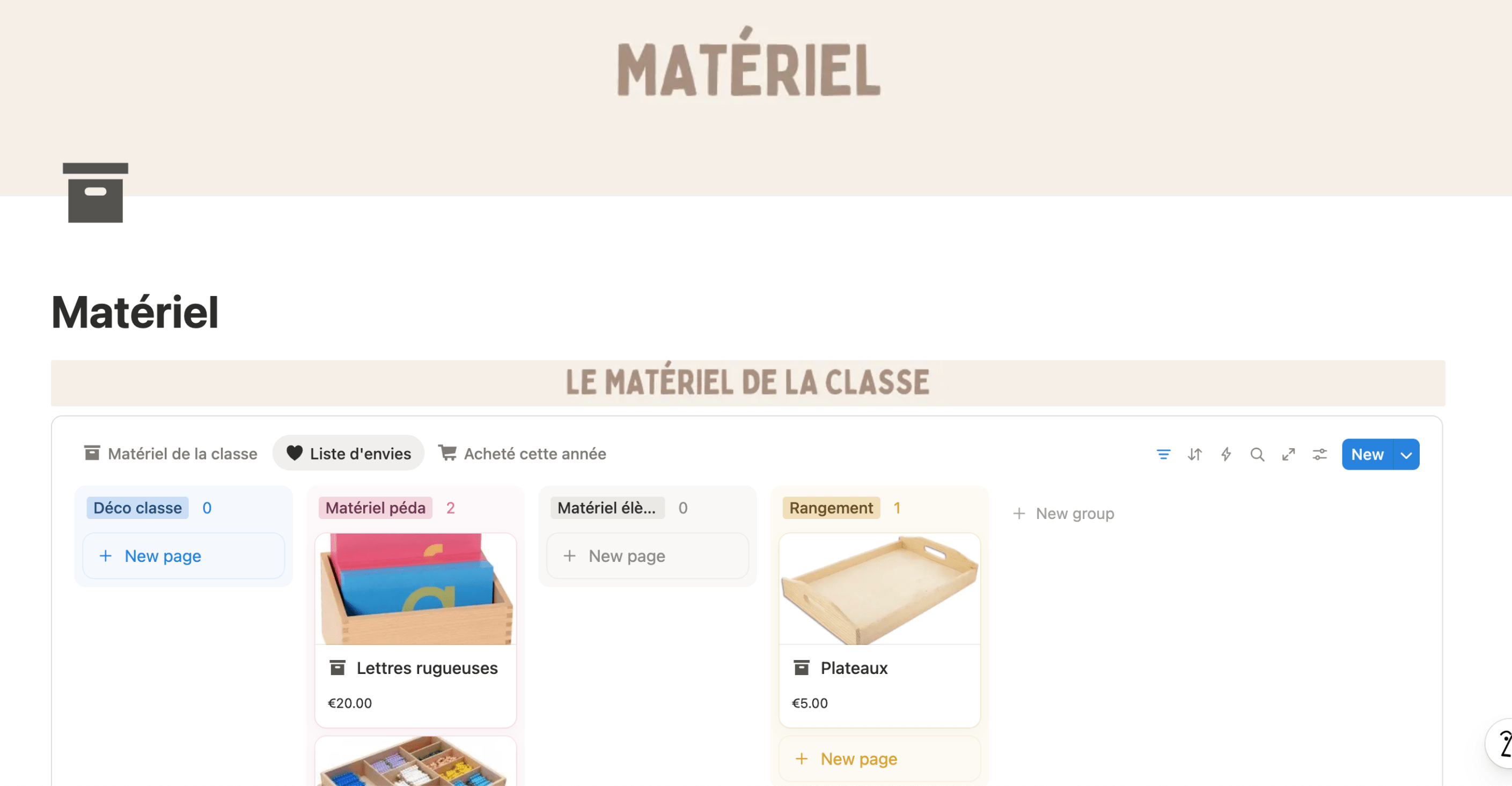 Gérer son matériel de classe grâce à Notion