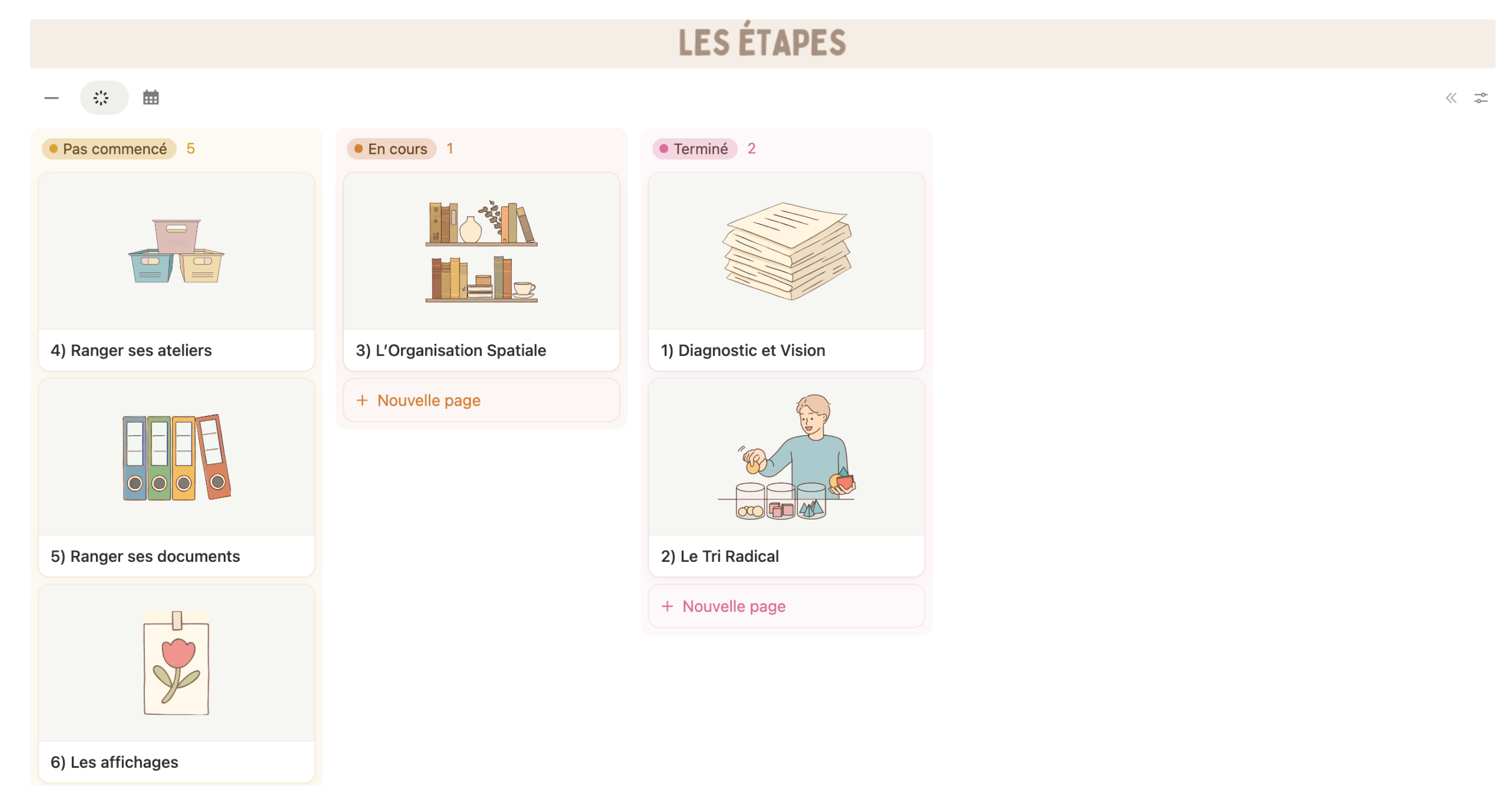 Extrait du template Notion La classe essentielle