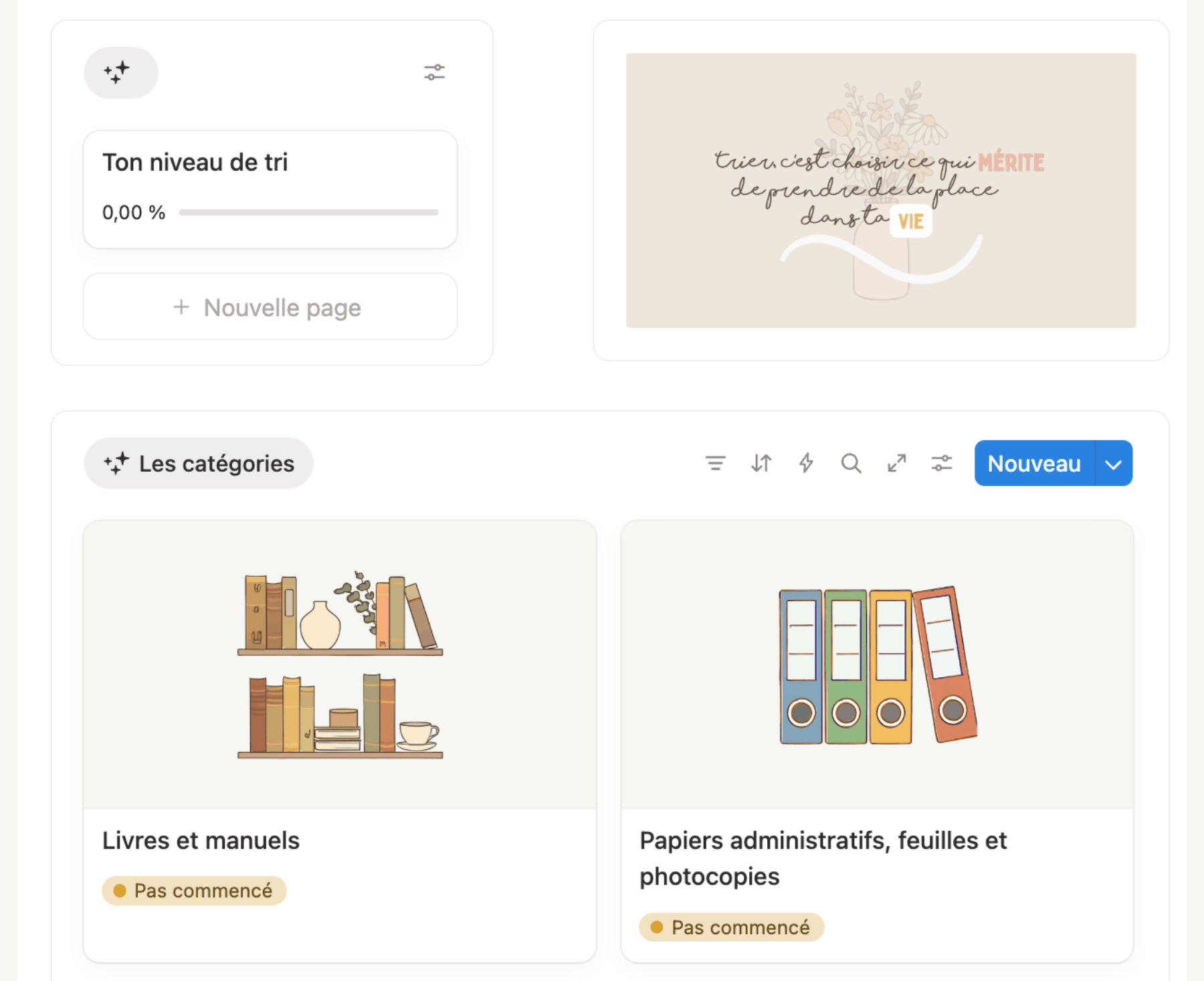 Extrait du template Notion La classe essentielle